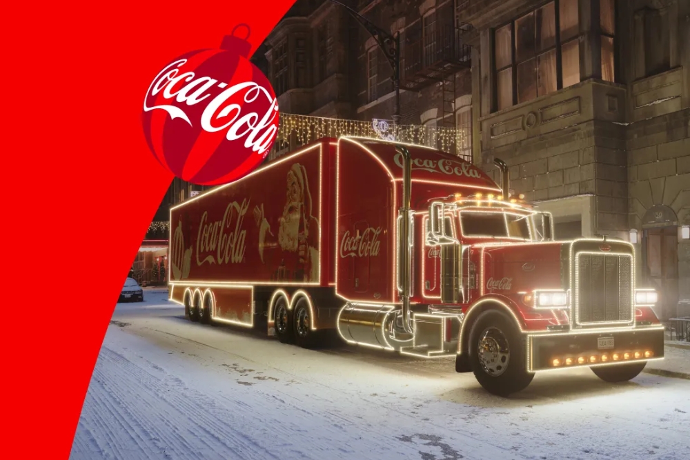 Coca Cola christmas truck as part of vehicle branding.