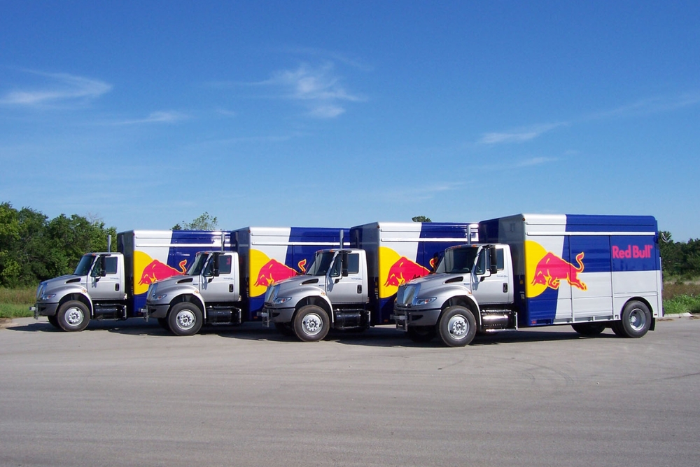 4 Red bull designed vans on the road-types of car branding