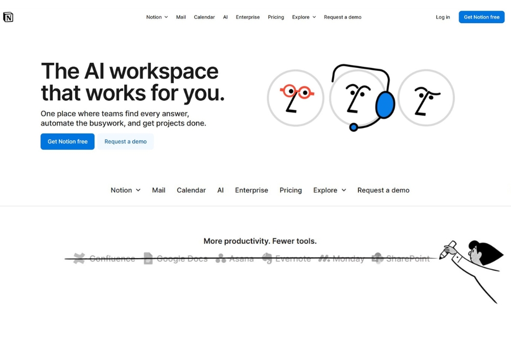 Comparative positioning of the tools you know on Notion website