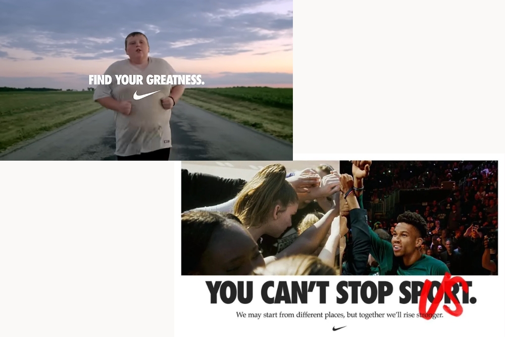 Nike Inspiring and emotional storytelling campaigns: Find your greatness and You can't stop us.